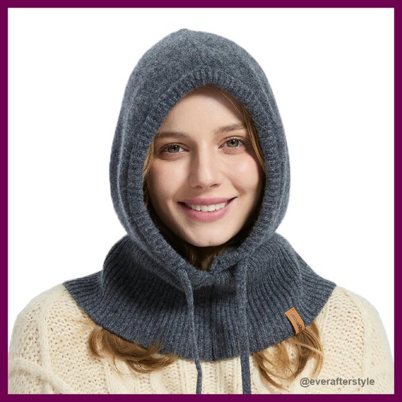 100% Merino Wool Balaclava Hooded Scarf Hat Set Winter Warm Knit Unisex main image 5